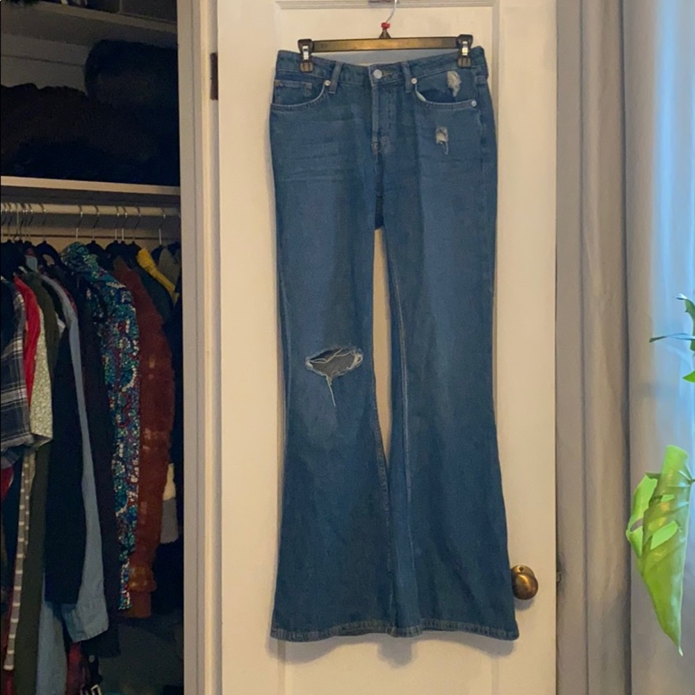 Free people distressed denim flares